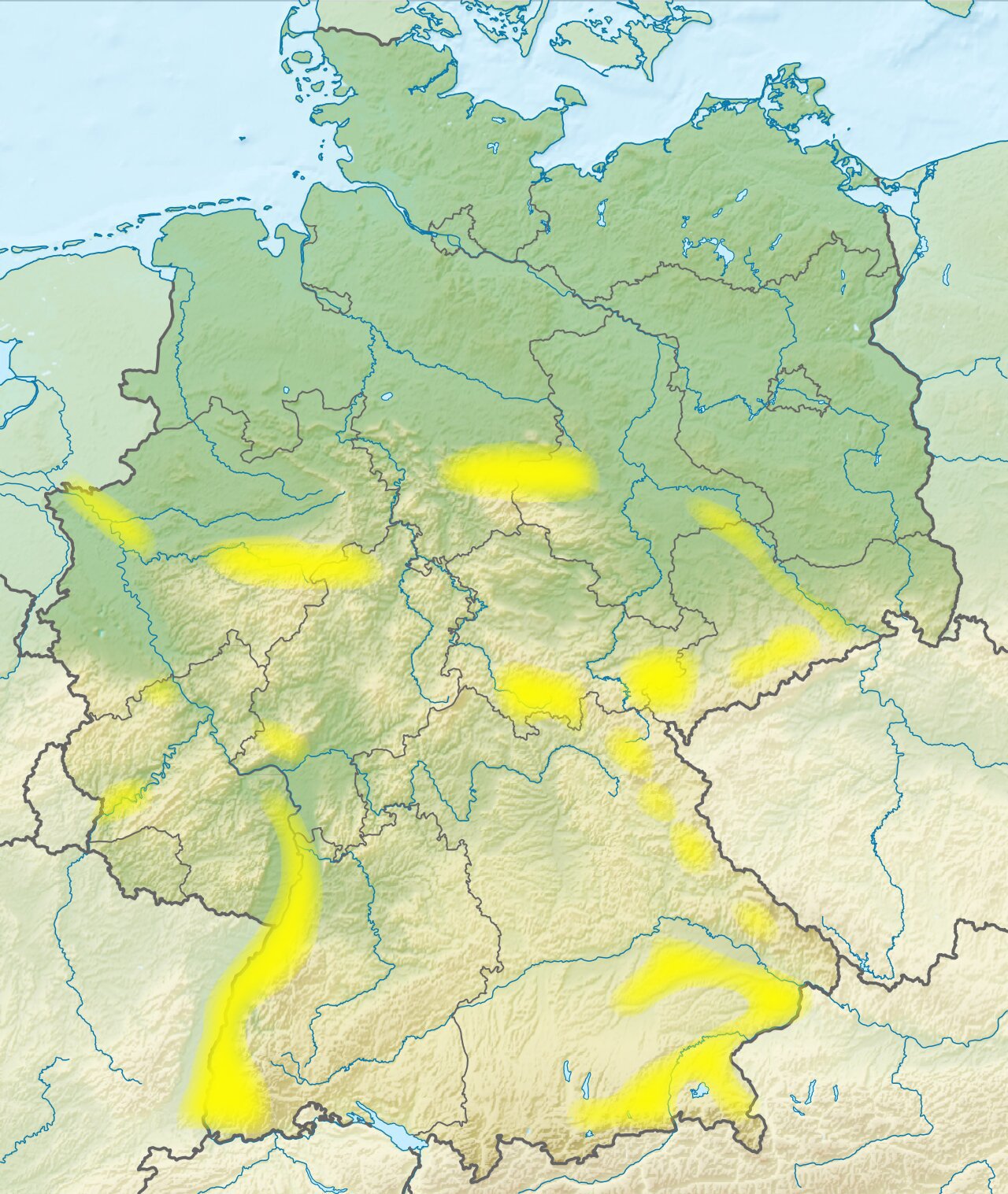 Karte über Goldvorkommen in Deutschland
