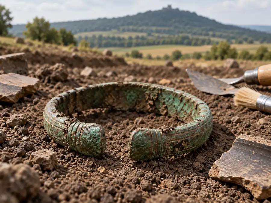 Bronzener Armreif aus der Hallstattzeit bei einer archäologischen Fundstelle nahe dem Glauberg